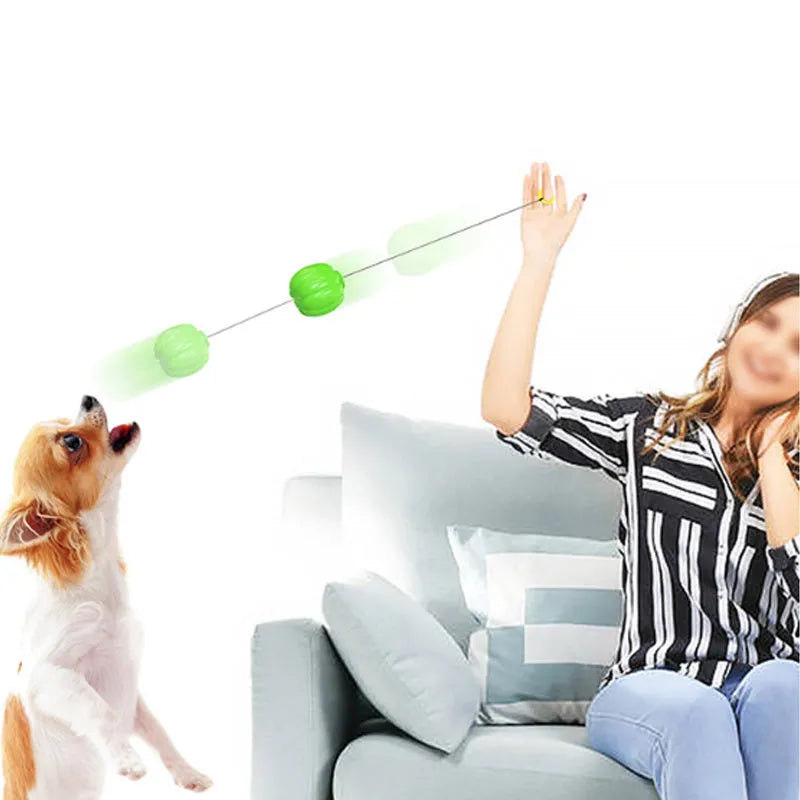 Orange pumpkin-shaped dog chew toy with squeaker for small dogs on green background