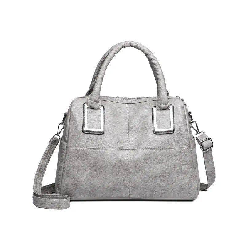 Women's horizontal square shoulder bag in neutral colour with phone pocket and file compartment