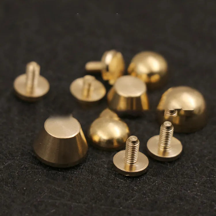 Brass decorative buckle foot nails in geometric and round styles for leathercraft hardware