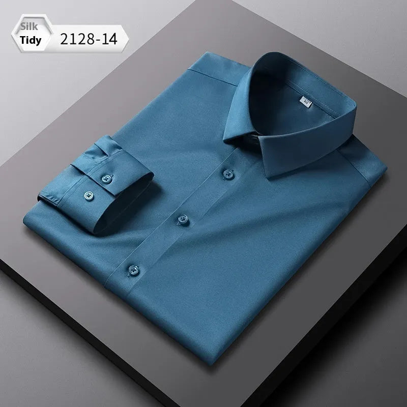 Men's solid colour long-sleeved shirt with a loose non-ironing fit