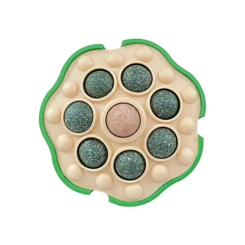 Green lotus design catnip ball toy sticking on wall for indoor feline play