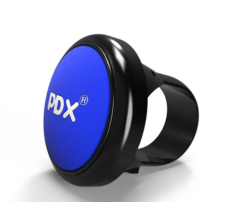 Car steering wheel spinner knob in black with metal fixing ring and screw for one-handed driving assistance