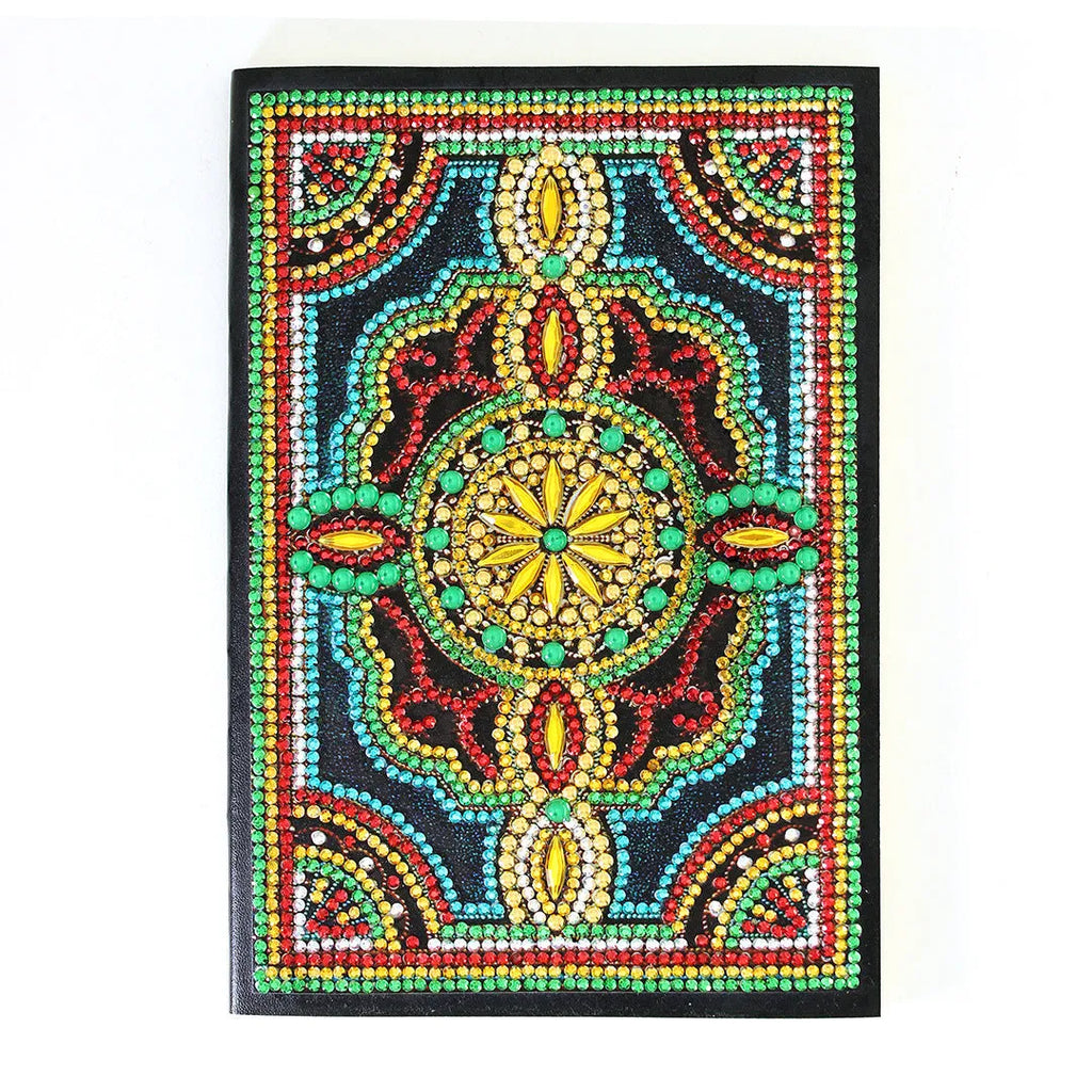 A5 notebook 142x207x8mm with 50 pages, diamond painting notebook in black, blue, butterfly, flower, owl, peacock, and snowman designs.