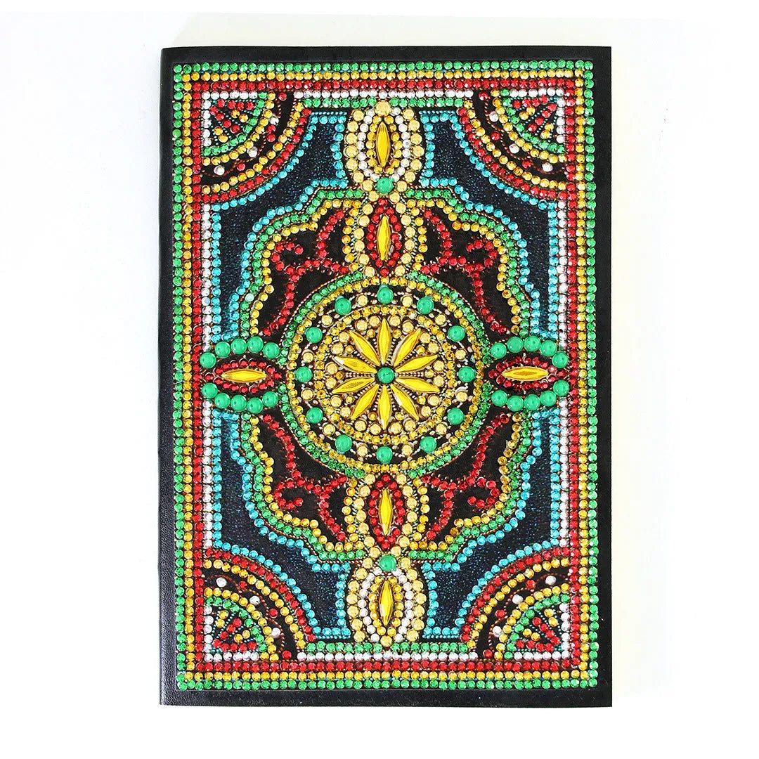 A5 notebook 142x207x8mm with 50 pages, diamond painting notebook in black, blue, butterfly, flower, owl, peacock, and snowman designs.