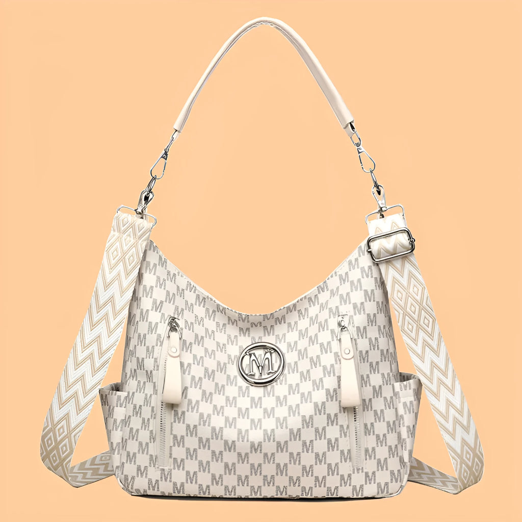Retro printed shoulder messenger bag in soft PU leather with adjustable straps and sandwich pocket design