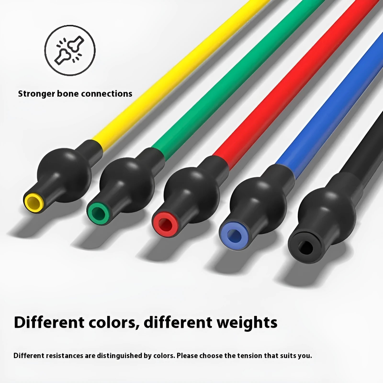 Adjustable chest expander with TPE tension rope in five colour options representing different resistance levels
