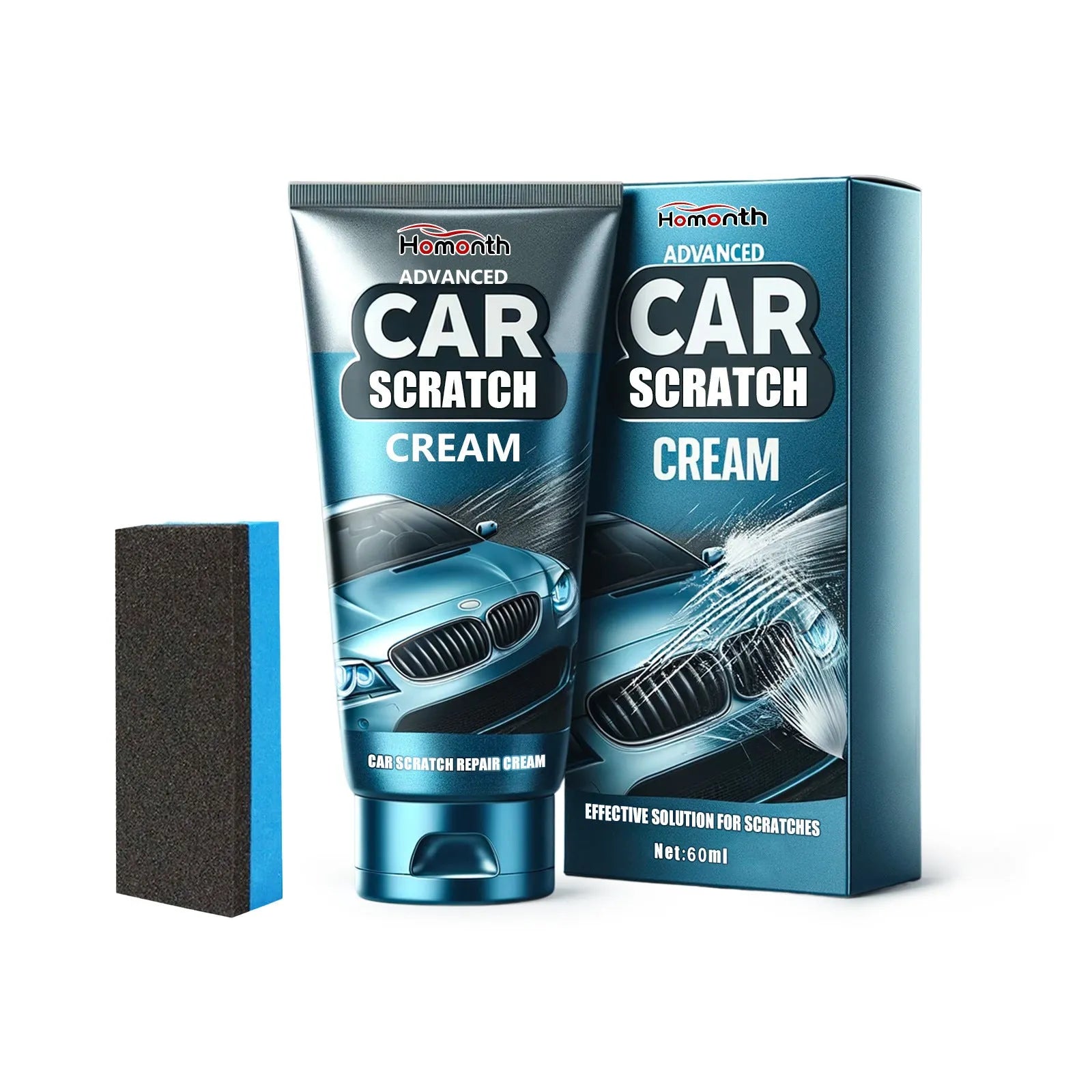 60ml car scratch repair cream container and sponge applicator for paintwork scratches