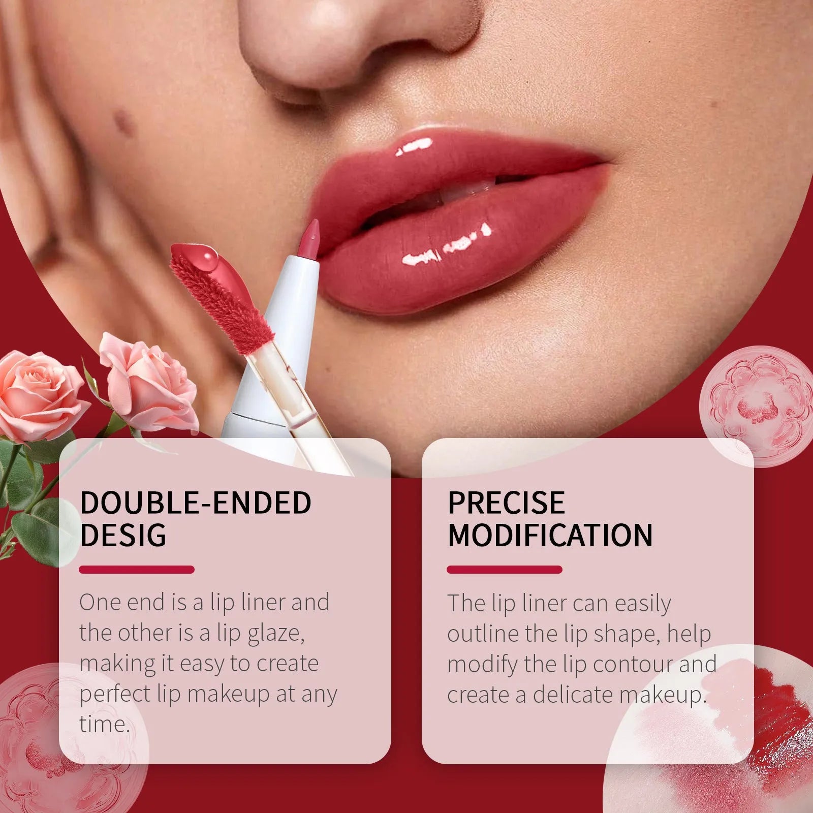 Double-headed lip liner and lip lacquer pen set showing three neutral matte shade options