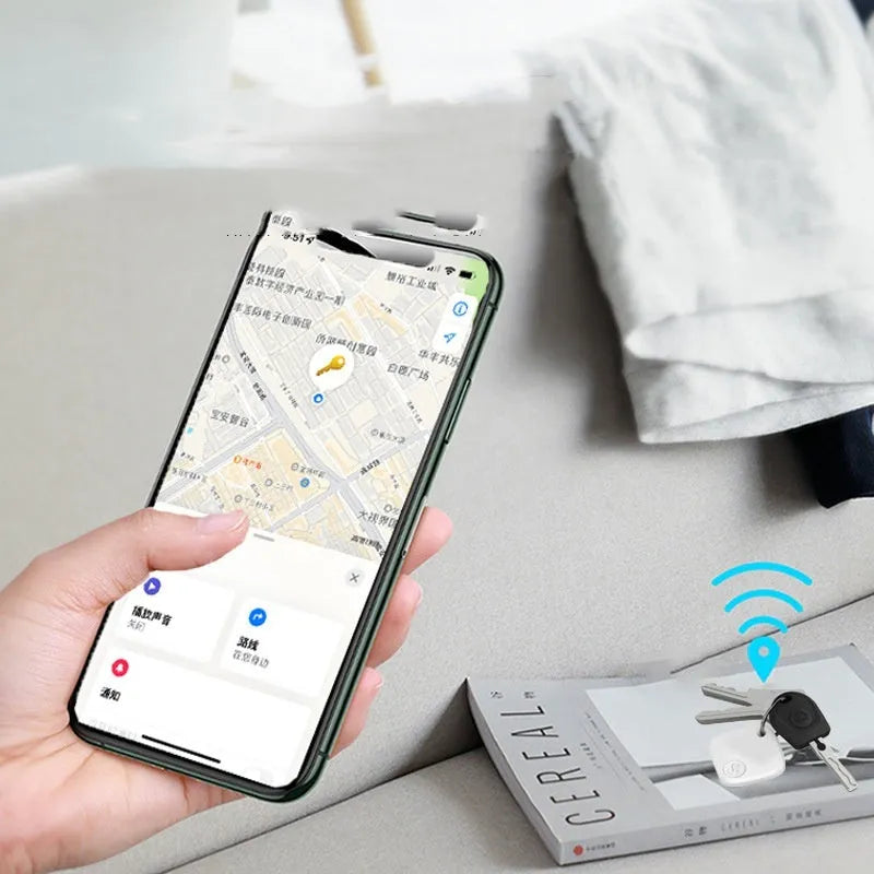 Black Bluetooth anti loss device with lanyard on a white background