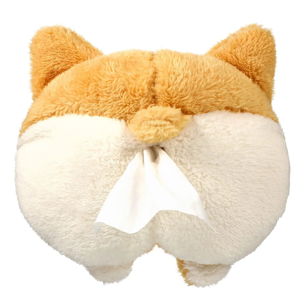 Yellow corgi butt shaped tissue box cover with elastic strap for car sun visor