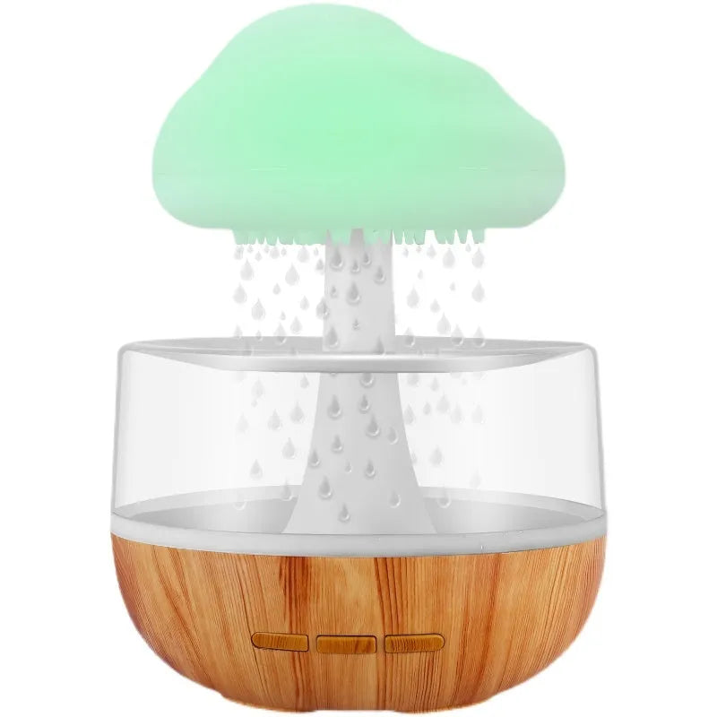 White raining cloud shaped humidifier with LED mood lights and water drop effect