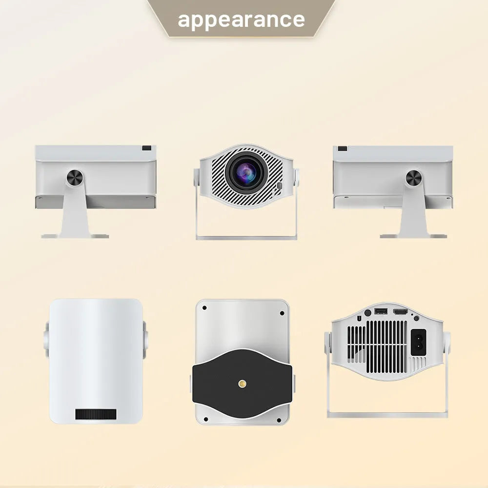 White portable 720p household projector with 1280x720 resolution, 200 ANSI lumens, 50W power, and US EU UK AU plug options