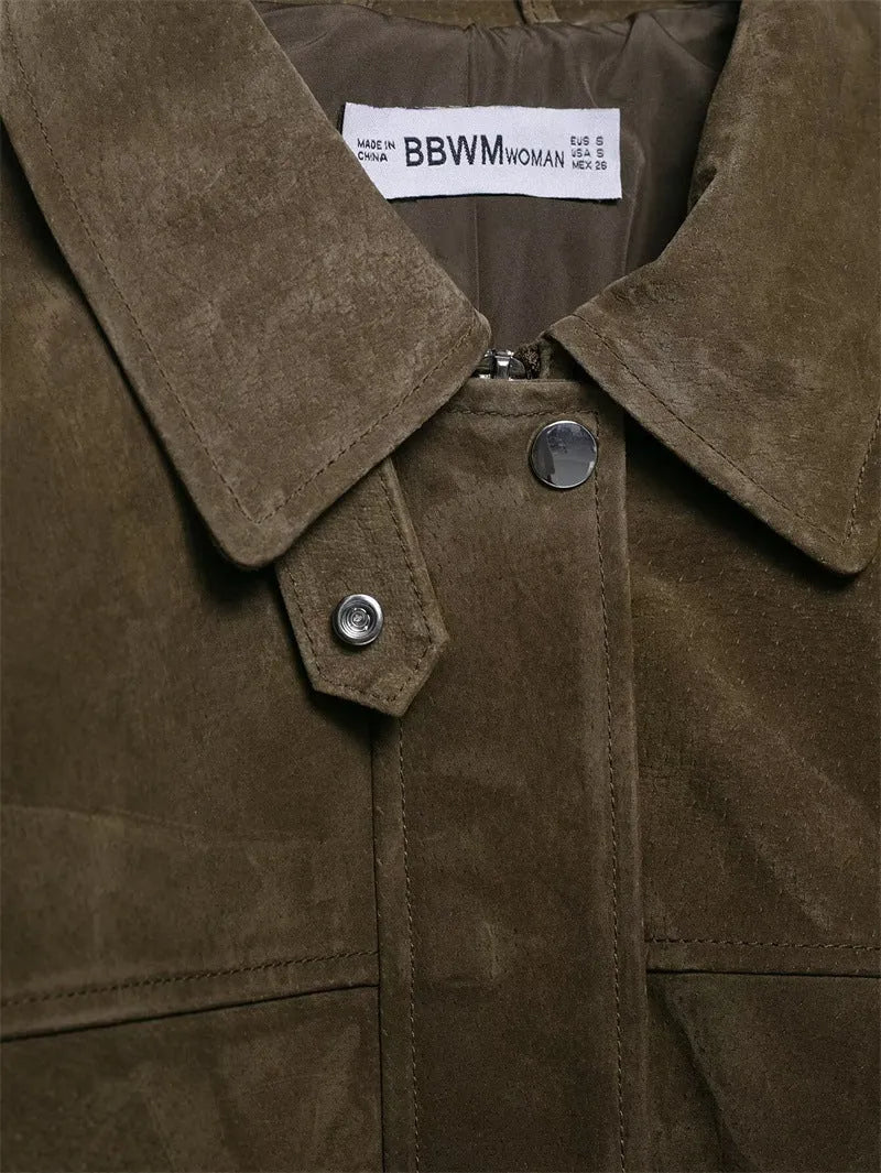Women's medium thickness PU casual jacket in picture colour with Japanese Korean style details