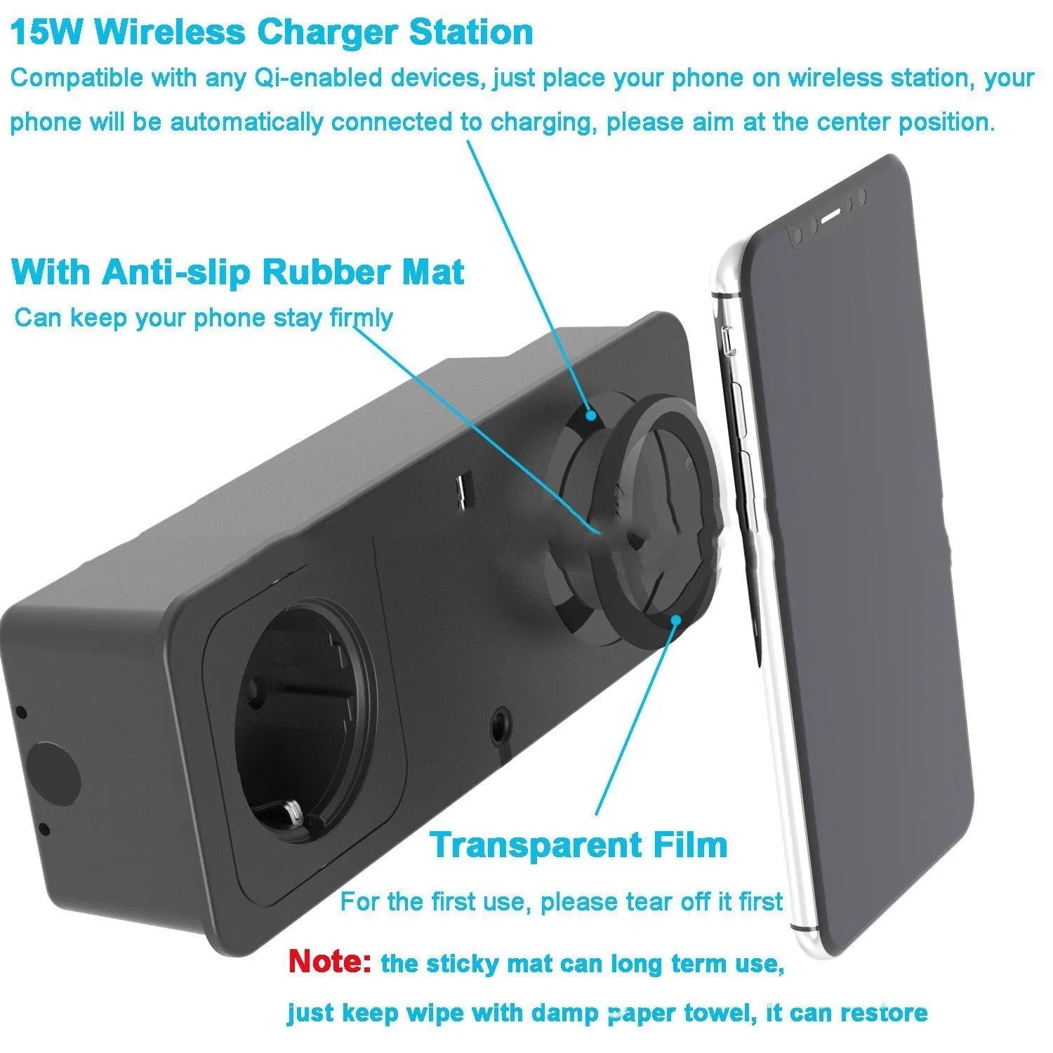 Black European standard quick charge socket with Type-C port for desktop use