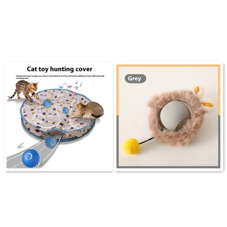 Self-hi funny cat rolling ball toy in silicone with grey green red colour options