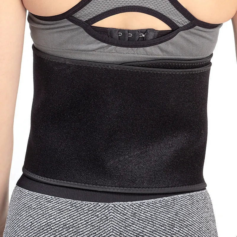 Black waist and abdominal support belt for adult yoga and fitness.