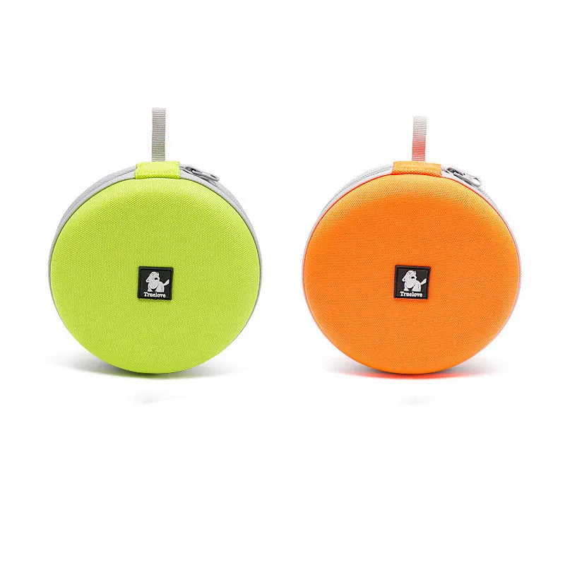 Pet Out Kettle folding dog bowl set in green, showing two separate bowls open for water and food with a 15cm diameter