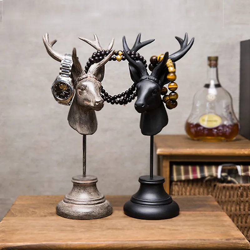 Natural resin animal figurine home decoration ornament in black, white, or wood colour