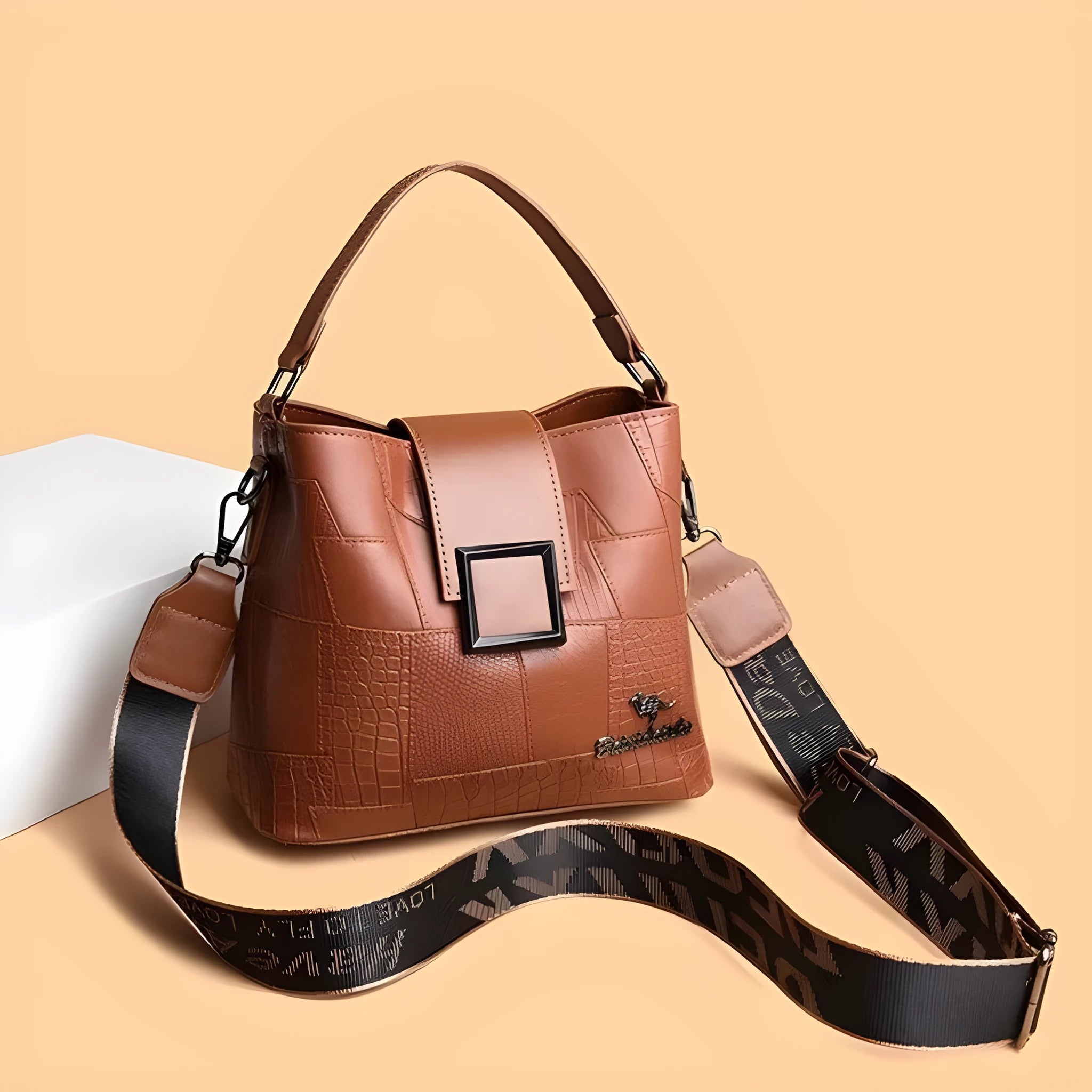 Personalised PU handbag with outer sandwich pocket and sewn-line detail, available in multiple colours, standard 23x12x20cm