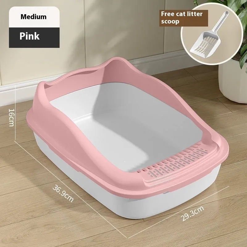 Oversized semi-enclosed PP cat litter box in cream white, extra large size, placed on floor