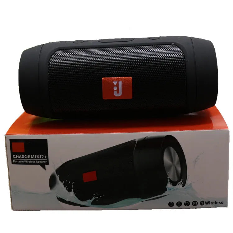 Waterproof Bluetooth speaker with USB interface, 400mAh battery, and 10 metre range in black, blue, grey, or red.