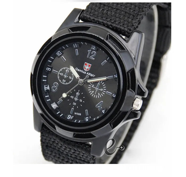 Military Men Gemius Army Sport quartz watch with nylon band, luminous pointers, round dial, pin buckle