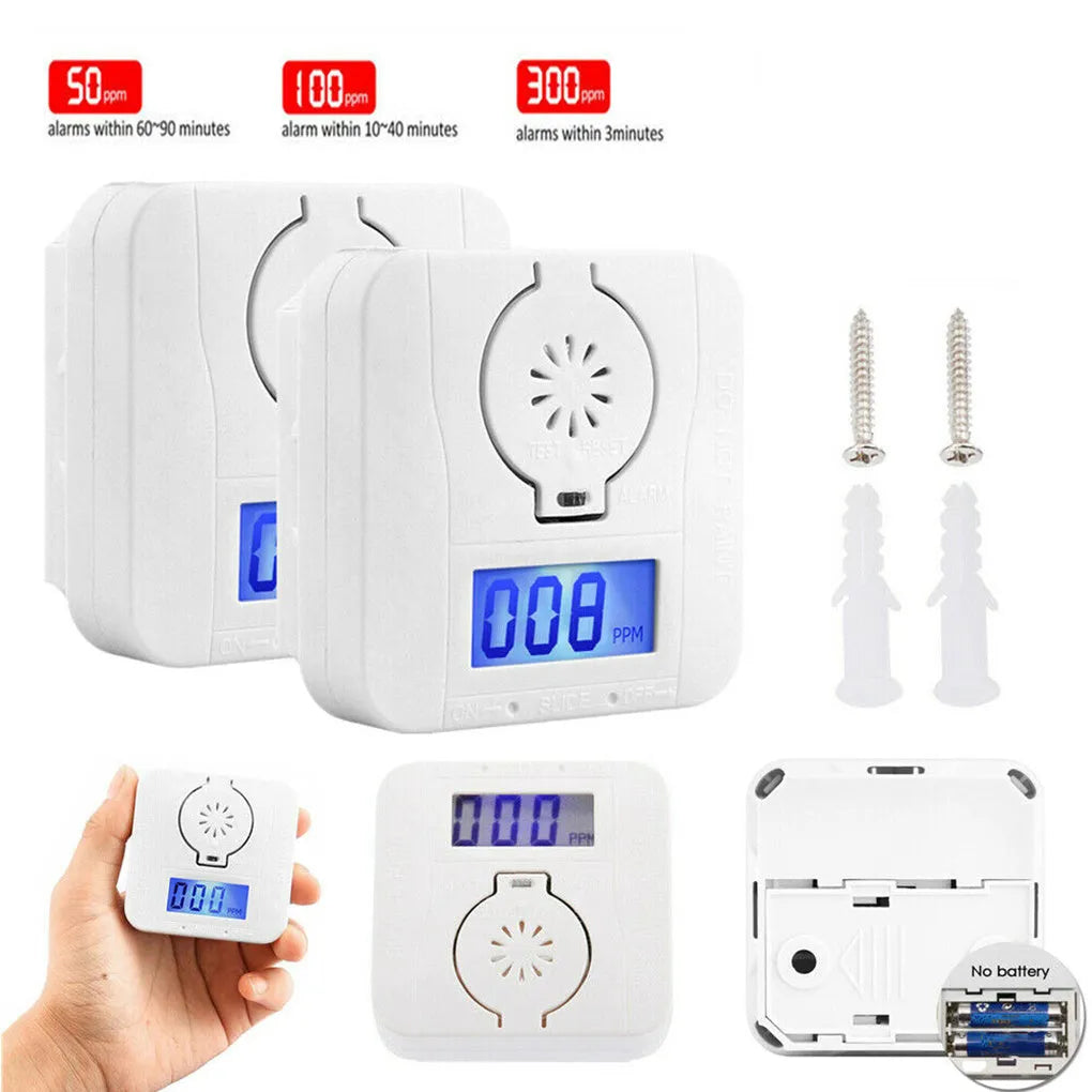 White wall-mounted carbon monoxide alarm unit for detecting CO gas from coal stoves.