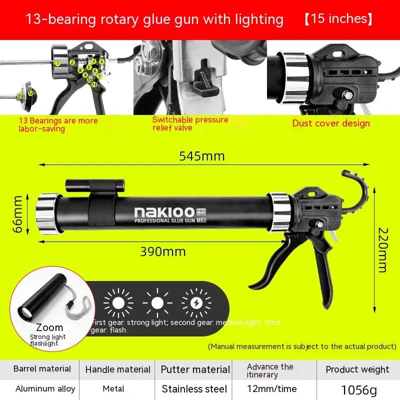 13 bearing automatic adhesive breaking glass glue gun in aluminium alloy construction