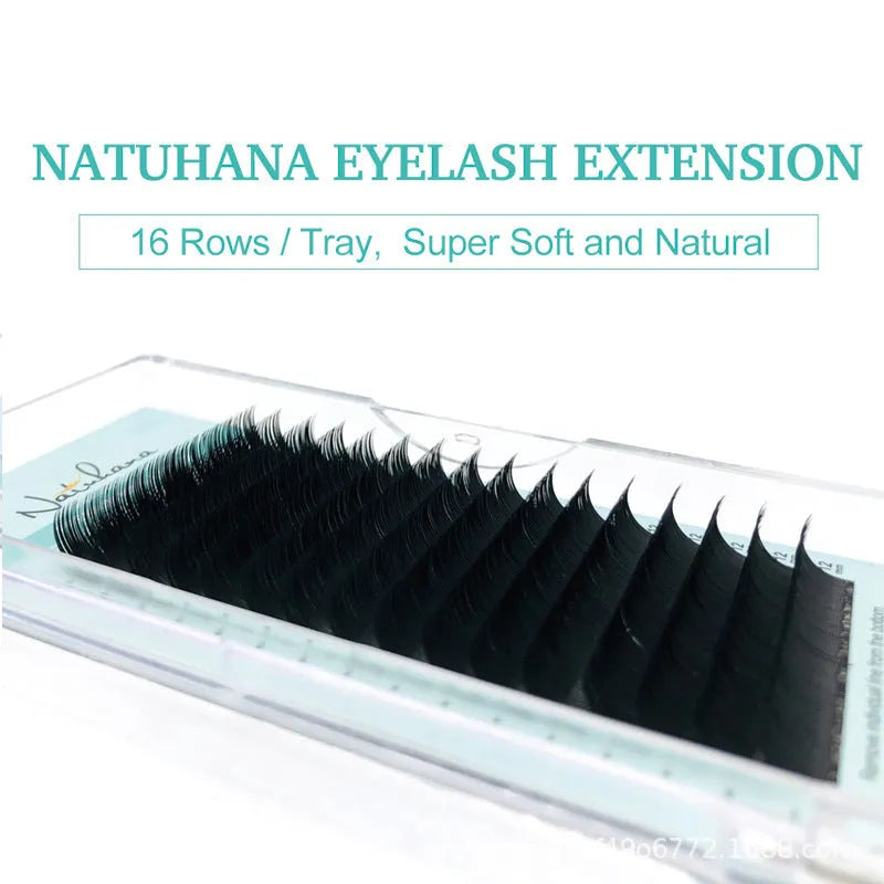 Soft velvet false eyelashes on a card, showing artificial fibre strands in various lengths.