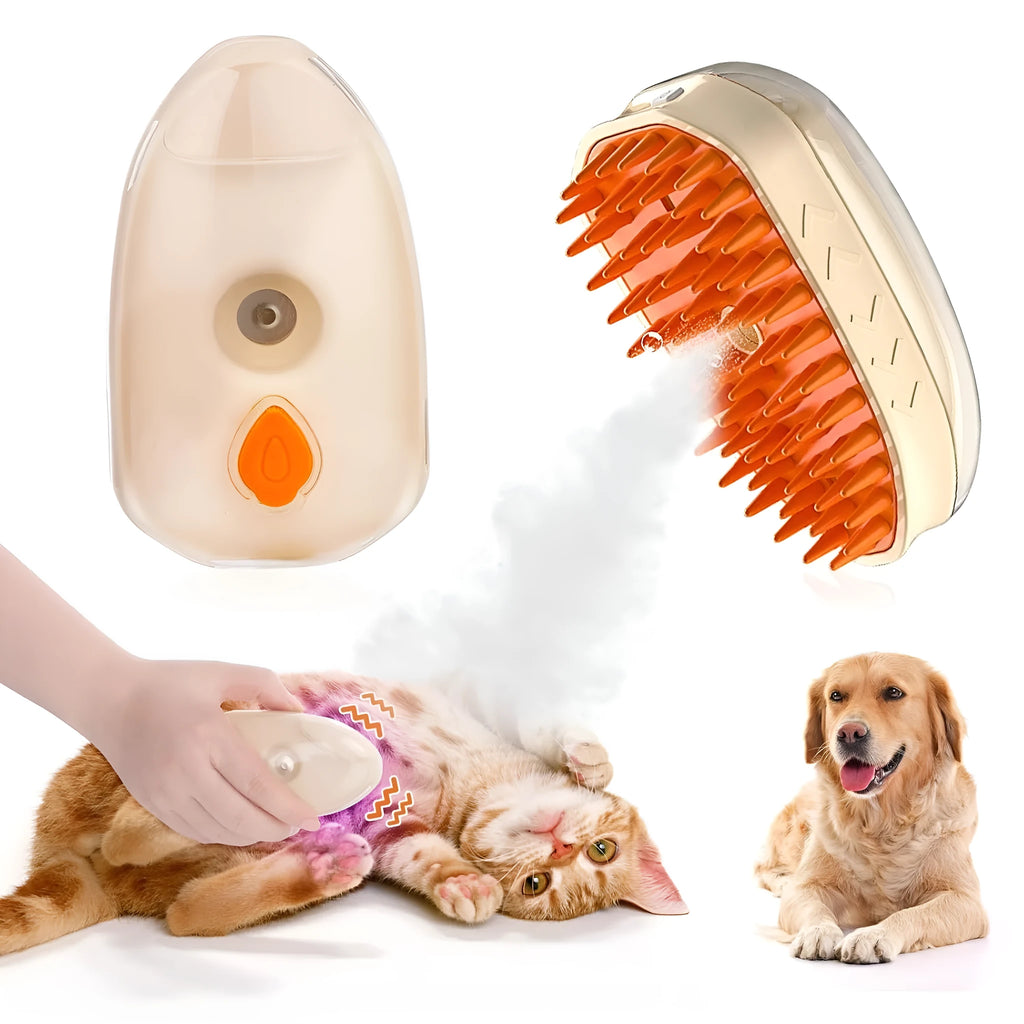 Yellow cat steam brush with silicone head and ringworm detector lamp for pet grooming