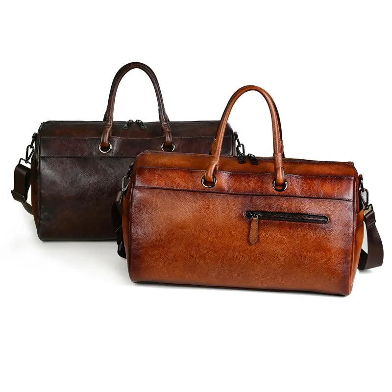 Handmade retro leather bag in vintage brown with top layer cowhide construction