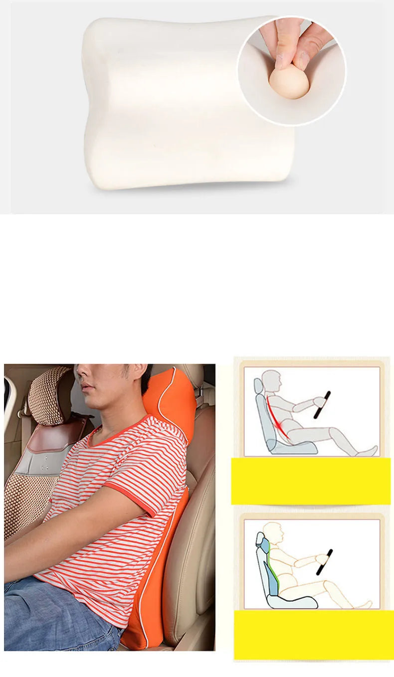 Car headrest and lumbar support pillow set in black, grey, coffee, or red, with polyester cover and bamboo charcoal memory foam filling, 0.9kg.