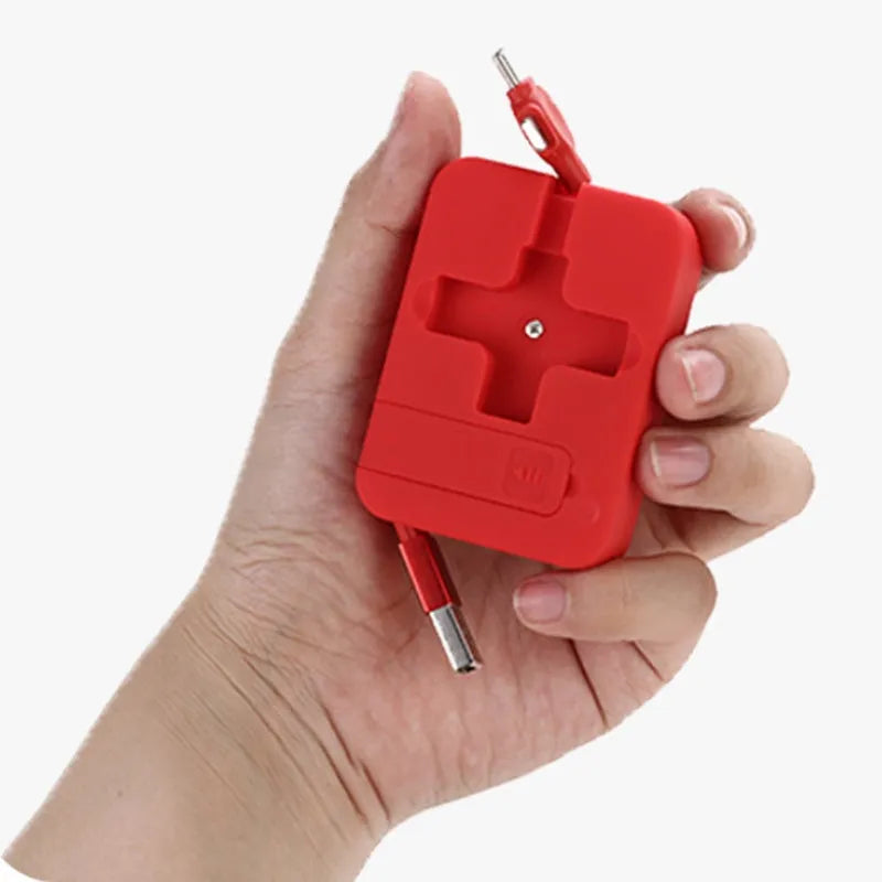 Macaron telescopic three-in-one charging cable in assorted colours showing USB, 8PIN, and TYPE-C connectors.