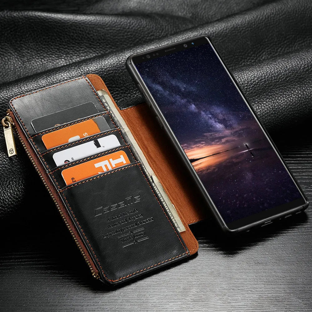 Leather flip phone case for Samsung Galaxy Note 9 with card slots and magnetic closure