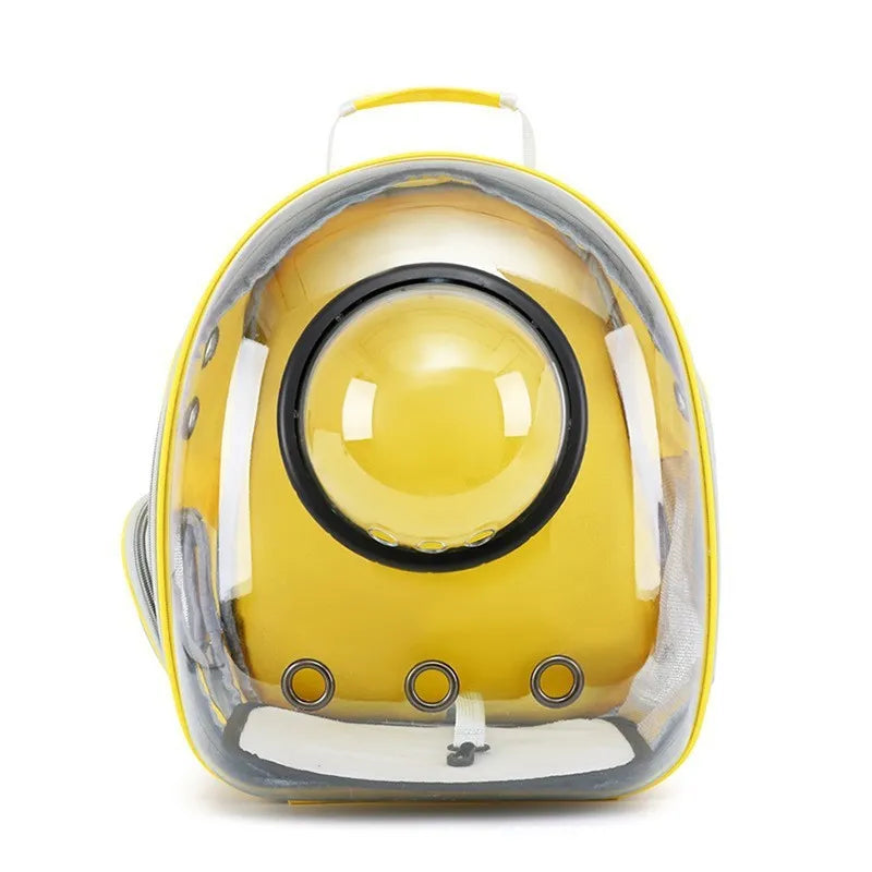 Grey astronaut dome-shaped cat carrier bag with a side opening for pet access.