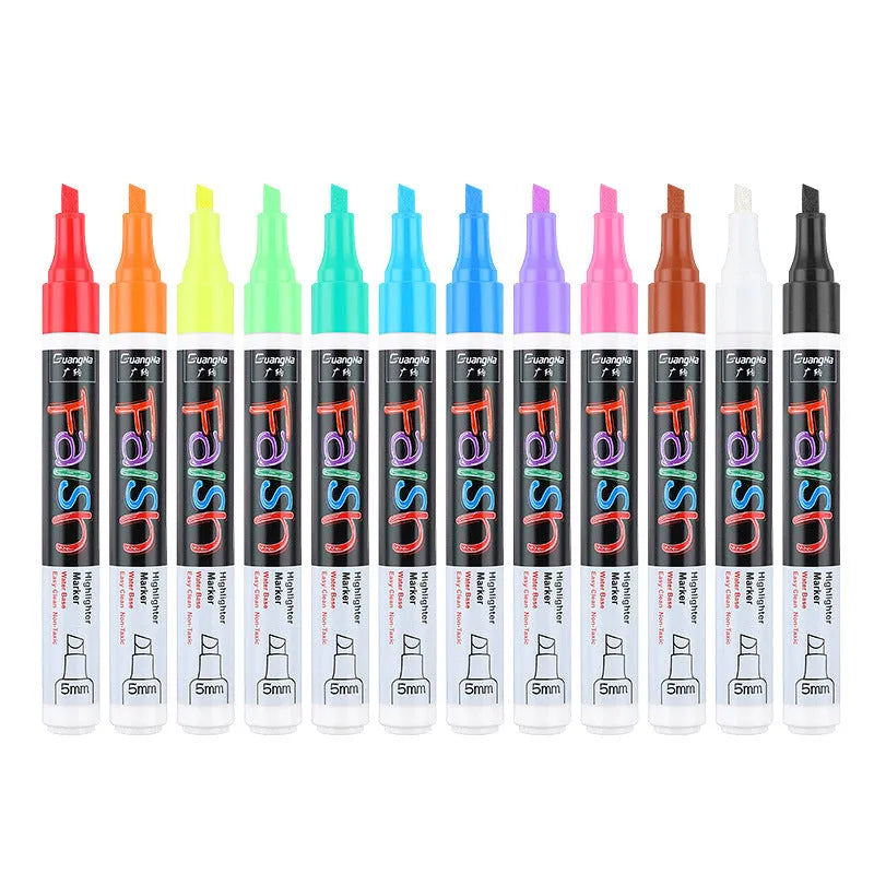 Electronic fluorescent plate highlighter pen with 6mm oblique tip in plastic shell