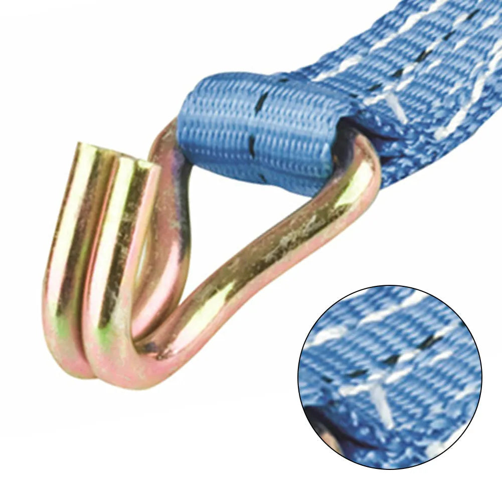 Ratchet tensioner tool with double hook straps for cargo binding and furniture fastening