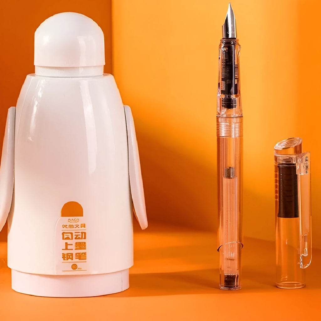 Youshang J58C automatic ink blotting pen with plastic casing, available in fine 0.5mm and 0.38mm tip options in gift box colours