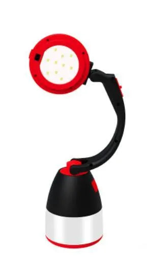 Black green multifunctional LED table lamp showing adjustable head and USB charging port