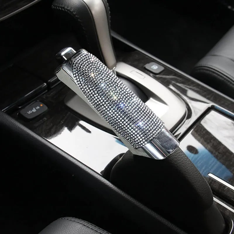 Diamond-encrusted handbrake cover in black with sparkling ABS finish