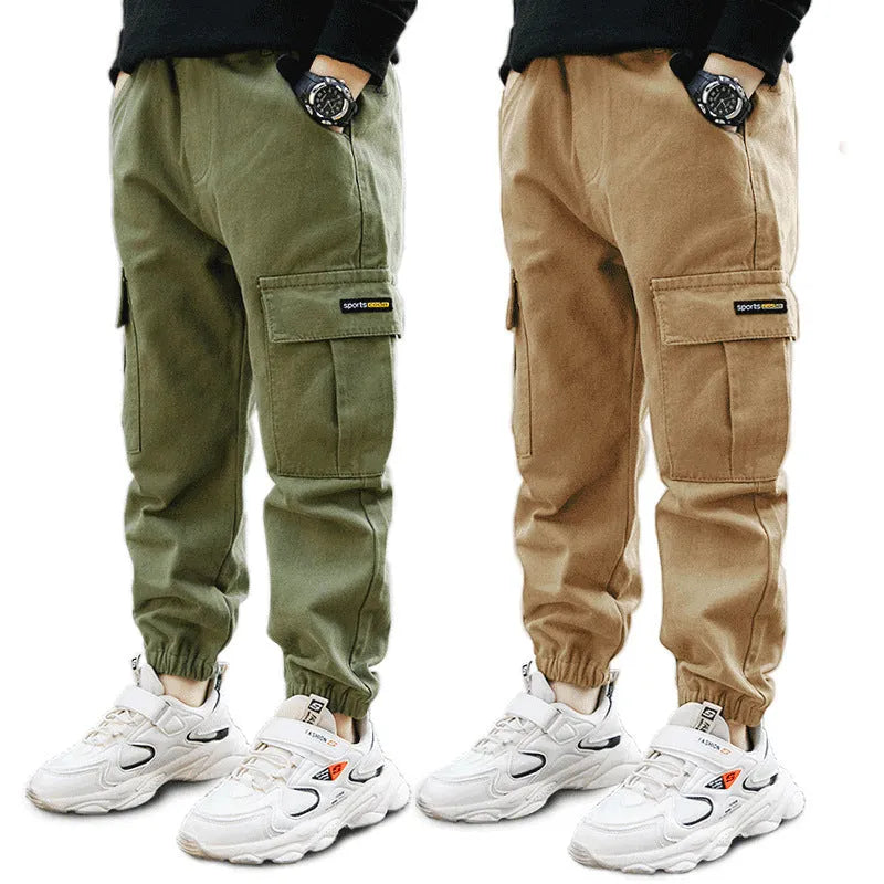 Boys casual cotton trousers in khaki colour for summer wear.