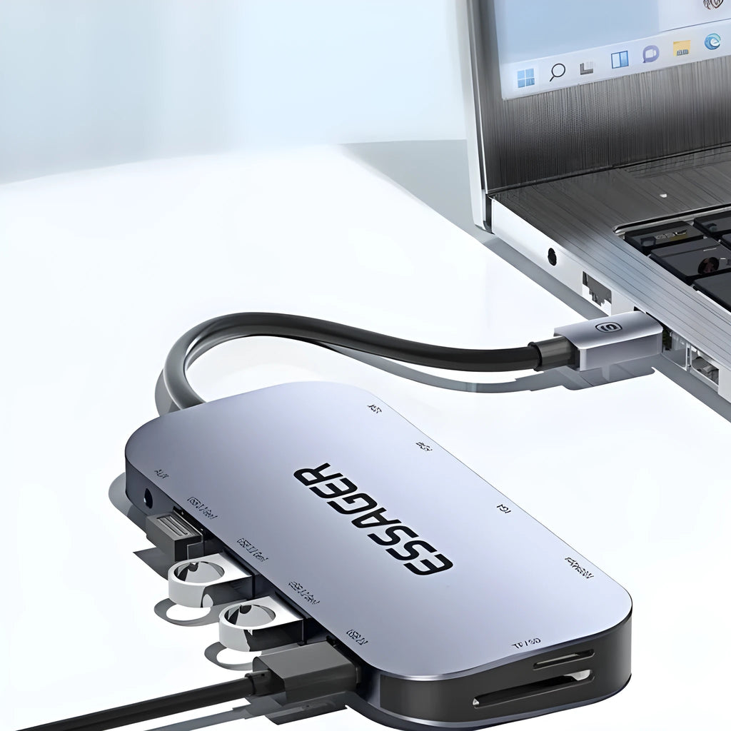11-in-1 USB C expansion dock with multiple ports including Ethernet, HDMI, and USB connections
