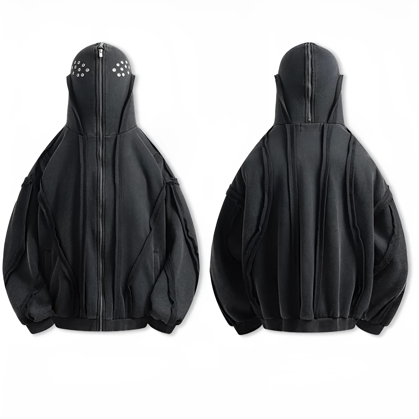 Black men's retro-style loose hooded cardigan coat with zip front and padding