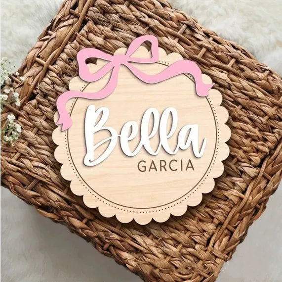 Square wooden baby room decoration ornament with space for a customised name.