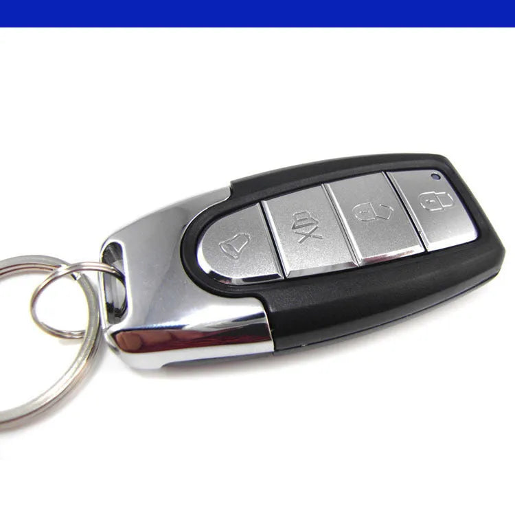 One-way silent car alarm with integrated host speaker and two remote controls for 12V DC vehicles