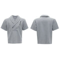 Men's dark grey V-neck cotton sports suit set with padded shoulders, metal embellishments, and matching shorts