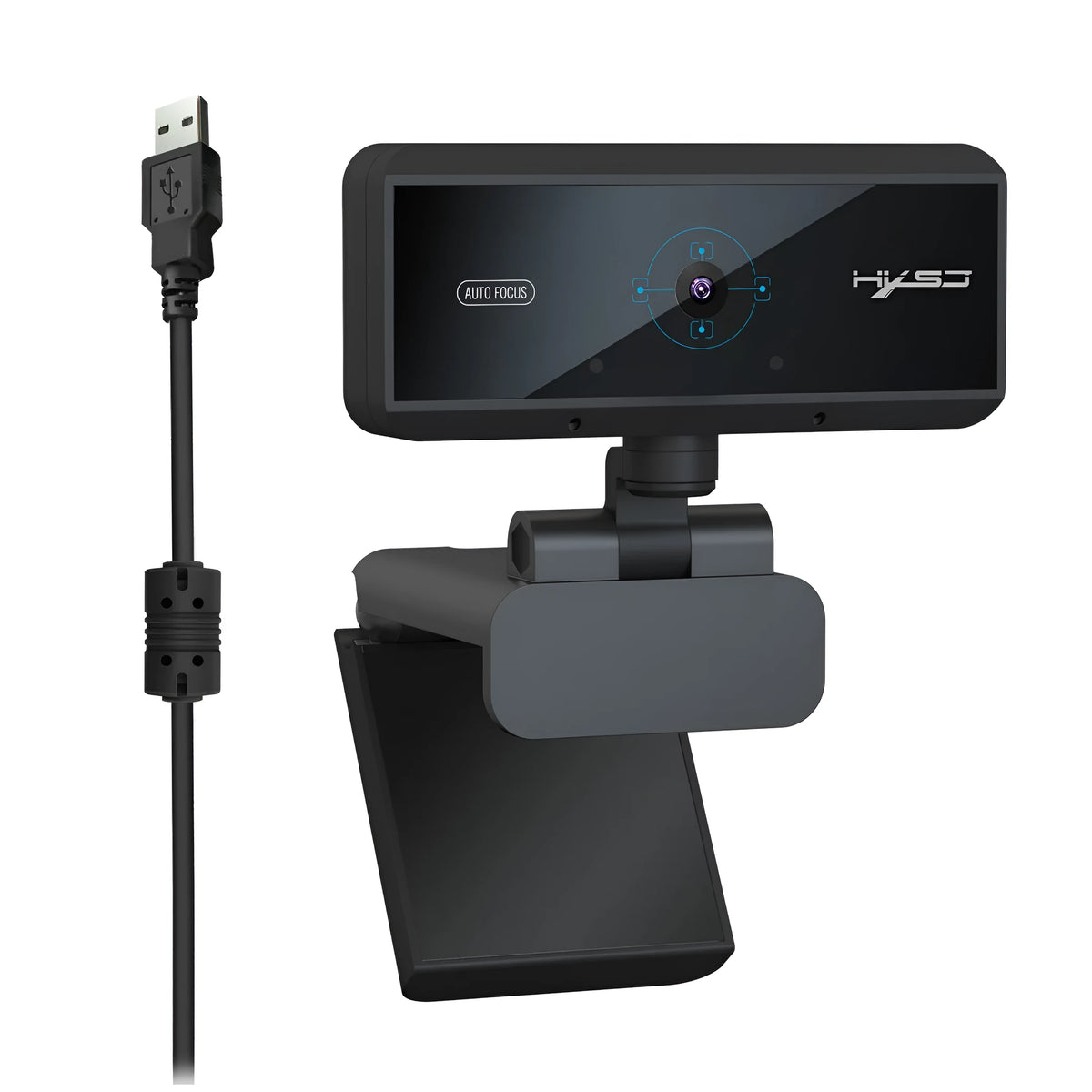Black HD computer video camera with 5MP CMOS sensor, autofocus, USB 2.0, 1.7m cable for Windows desktop use