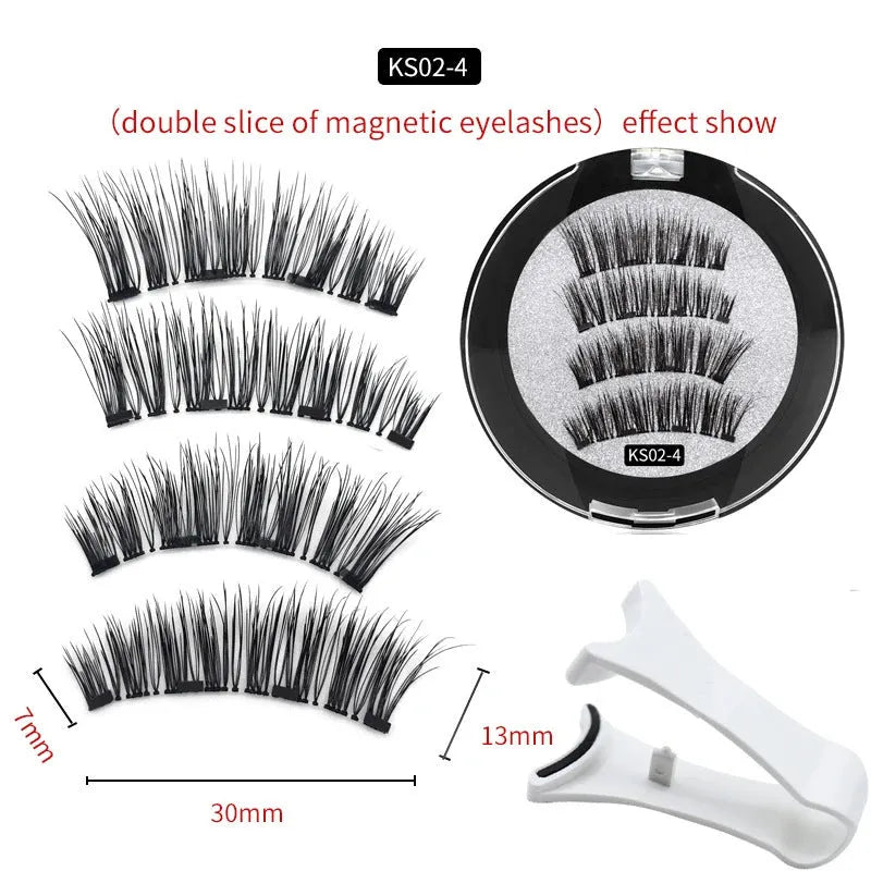 Magnetic false eyelashes with white quantum eyelash curler and clip, reusable high-grade fiber, 2 pairs per box