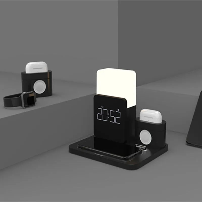 Dark green Qi wireless charger stand with foldable phone holder and cooling ventilation