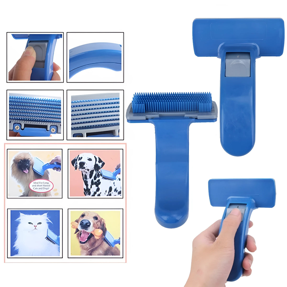 Self-cleaning pet brush comb with durable plastic body, comfortable handle, and 16 x 10 cm size for dogs and cats
